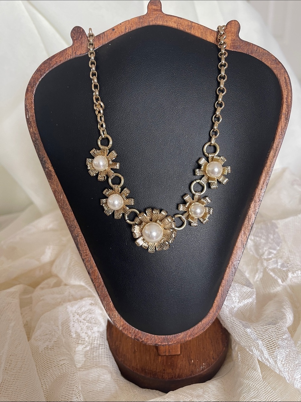 Anne Klein Gold-Tone Pearl Floral Necklace